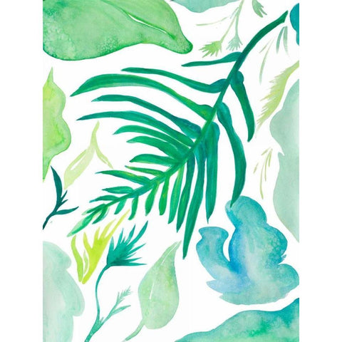 Green Water Leaves I Black Modern Wood Framed Art Print with Double Matting by Papa, Kat