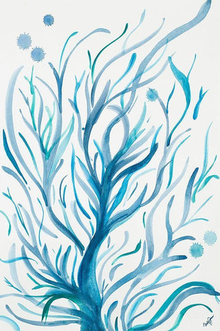 Blue Dancing Tree Black Ornate Wood Framed Art Print with Double Matting by Papa, Kat