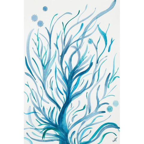 Blue Dancing Tree White Modern Wood Framed Art Print by Papa, Kat