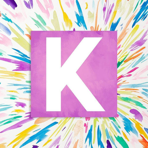 Color Explosion Monogram (K) Black Modern Wood Framed Art Print by James, Nola