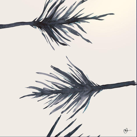 Blue Serenity Leaves Black Ornate Wood Framed Art Print with Double Matting by Papa, Kat