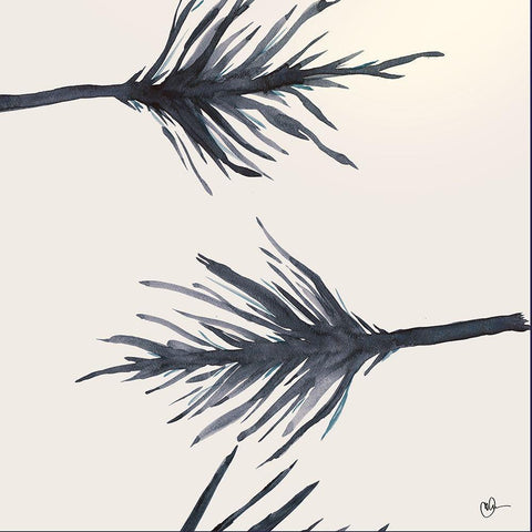 Blue Serenity Leaves Black Modern Wood Framed Art Print by Papa, Kat