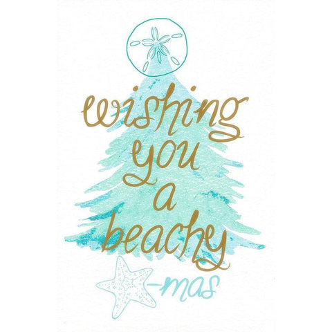 Beachy Xmas Gold Ornate Wood Framed Art Print with Double Matting by James, Nola