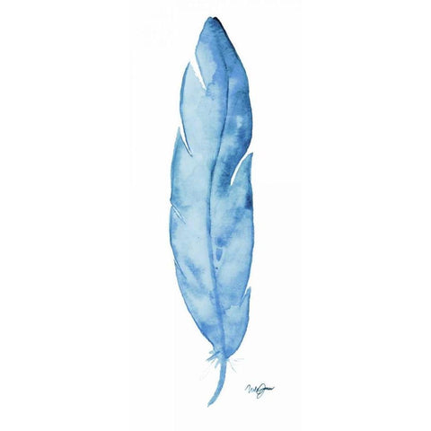 Blue Feather White Modern Wood Framed Art Print by James, Nola