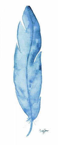 Blue Feather White Modern Wood Framed Art Print with Double Matting by James, Nola