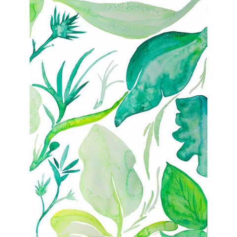 Green Water Leaves II Black Modern Wood Framed Art Print by Papa, Kat
