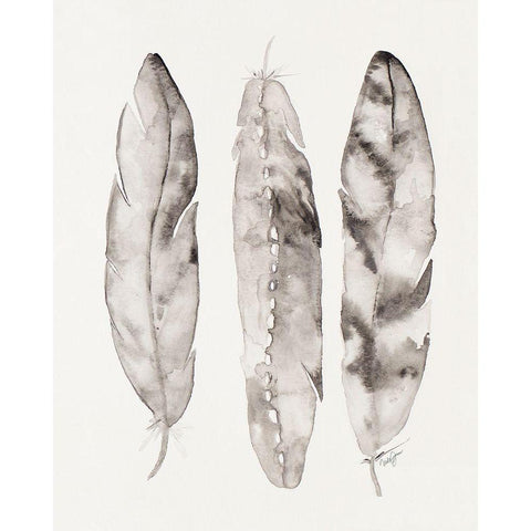 Three Gray Feathers Black Modern Wood Framed Art Print with Double Matting by James, Nola