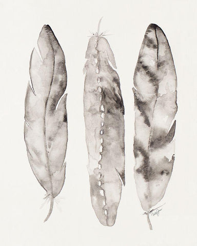Three Gray Feathers White Modern Wood Framed Art Print with Double Matting by James, Nola