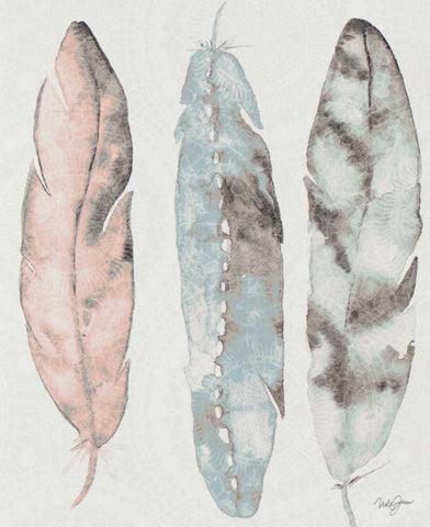 Three Feathers White Modern Wood Framed Art Print with Double Matting by James, Nola