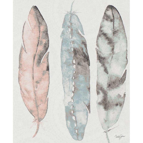 Three Feathers White Modern Wood Framed Art Print by James, Nola