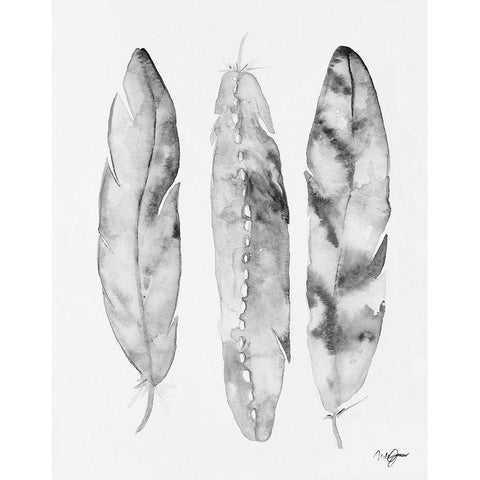 Three Feathers Black and White Gold Ornate Wood Framed Art Print with Double Matting by James, Nola