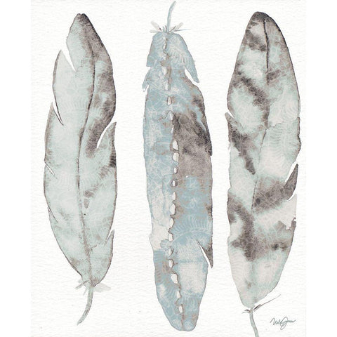 Three Blue Feathers Black Modern Wood Framed Art Print with Double Matting by James, Nola