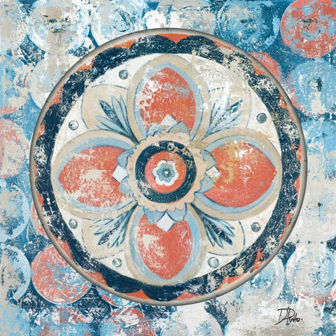 Old Portugese Hue on Circles White Modern Wood Framed Art Print with Double Matting by Pinto, Patricia