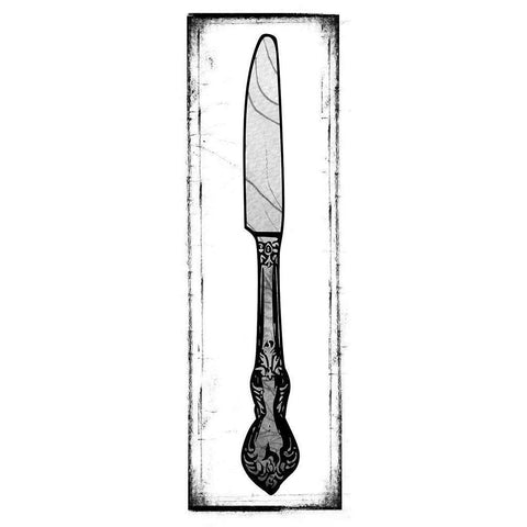 Bon Appetit Knife Black Modern Wood Framed Art Print with Double Matting by Medley, Elizabeth