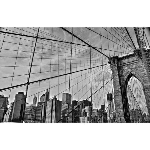 Brooklyn Bridge White Modern Wood Framed Art Print by Bill Carson Photography