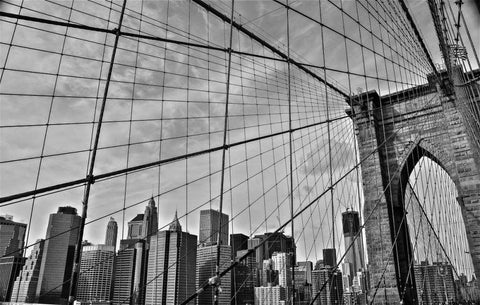 Brooklyn Bridge Black Ornate Wood Framed Art Print with Double Matting by Bill Carson Photography