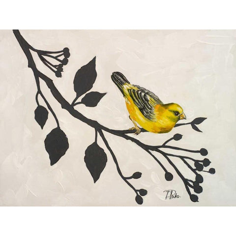 Yellow Bird On the Branch I White Modern Wood Framed Art Print by Pinto, Patricia
