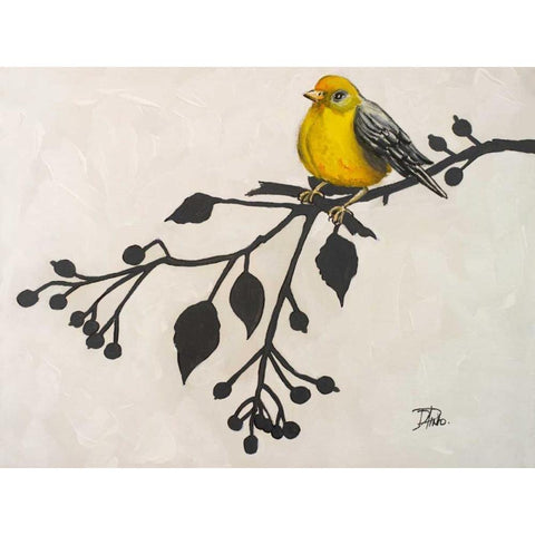 Yellow Bird On the Branch II White Modern Wood Framed Art Print by Pinto, Patricia