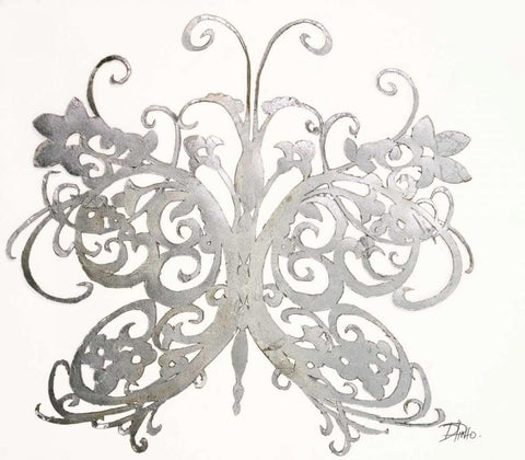 Silver Butterfly (Philigrana) Black Ornate Wood Framed Art Print with Double Matting by Pinto, Patricia