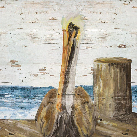 Pelican Watch II White Modern Wood Framed Art Print by DeRice, Julie