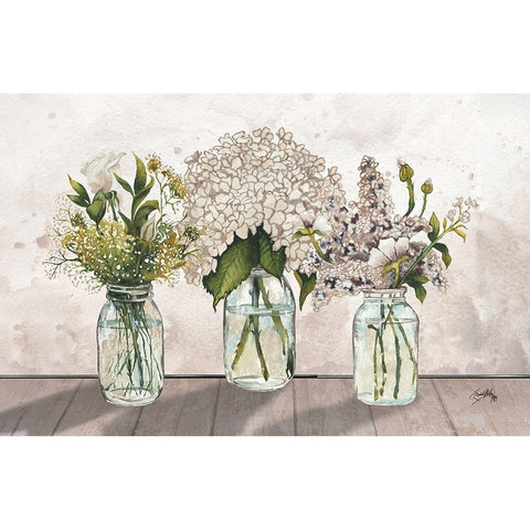 Jars Of Wildflowers White Modern Wood Framed Art Print by Medley, Elizabeth