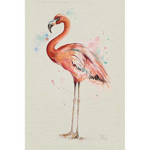 Flamingo in Shape White Modern Wood Framed Art Print by Pinto, Patricia