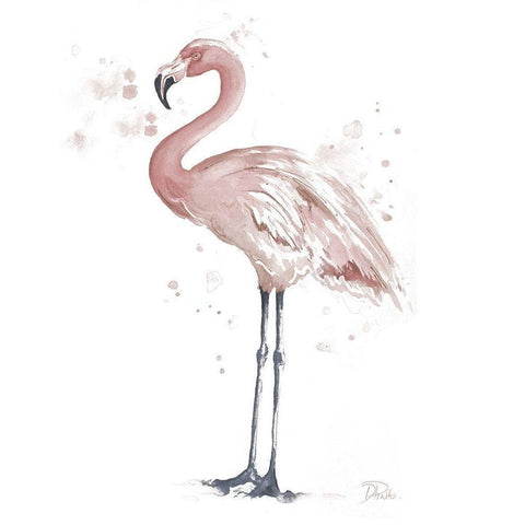 Flamingo Stand I White Modern Wood Framed Art Print by Pinto, Patricia