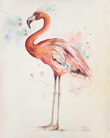 Flamingo I Black Ornate Wood Framed Art Print with Double Matting by Pinto, Patricia
