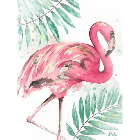 Watercolor Leaf Flamingo II White Modern Wood Framed Art Print by Pinto, Patricia