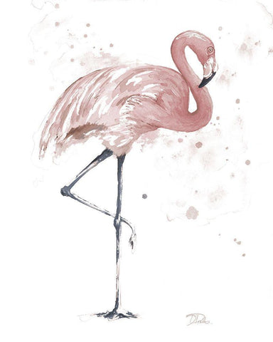 Flamingo Stand II Black Ornate Wood Framed Art Print with Double Matting by Pinto, Patricia