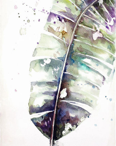 Watercolor Plantain Leaves with Purple II White Modern Wood Framed Art Print with Double Matting by Pinto, Patricia