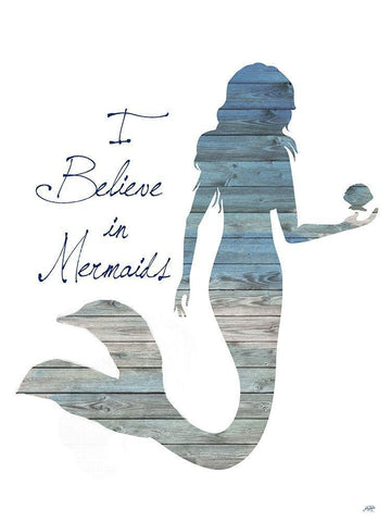 I Believe in Mermaids White Modern Wood Framed Art Print with Double Matting by DeRice, Julie