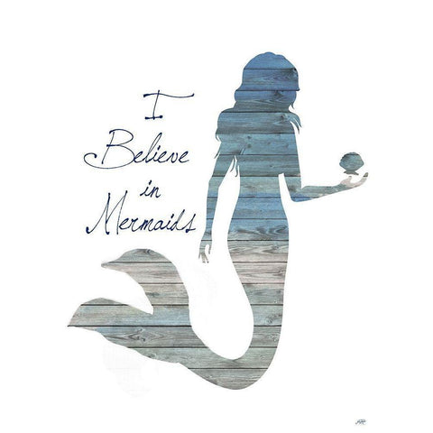 I Believe in Mermaids Black Modern Wood Framed Art Print by DeRice, Julie