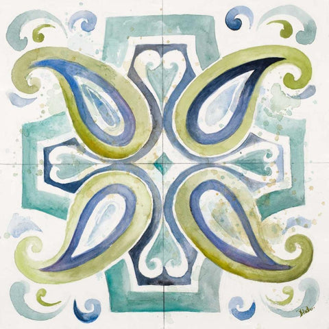 Contemporary Tiles with Paisley Black Modern Wood Framed Art Print by Pinto, Patricia