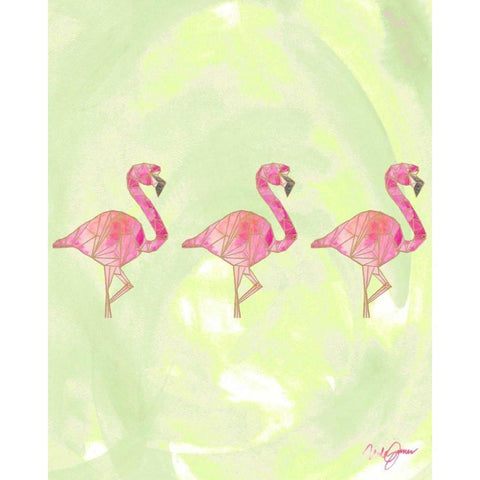 Origami Flamingo Flock Gold Ornate Wood Framed Art Print with Double Matting by James, Nola