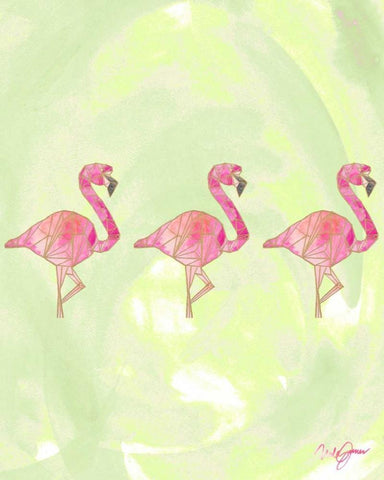 Origami Flamingo Flock White Modern Wood Framed Art Print with Double Matting by James, Nola