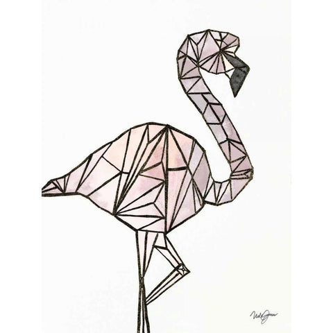 Origami Flamingo Sketch Black Modern Wood Framed Art Print by James, Nola