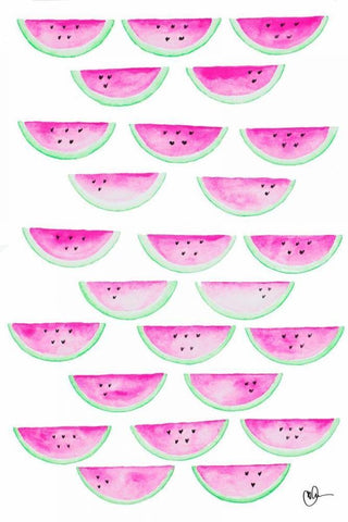 Watercolor Watermelons White Modern Wood Framed Art Print with Double Matting by Papa, Kat