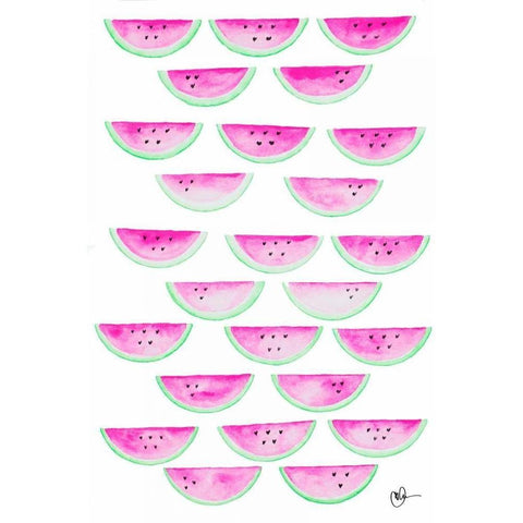 Watercolor Watermelons Black Modern Wood Framed Art Print with Double Matting by Papa, Kat