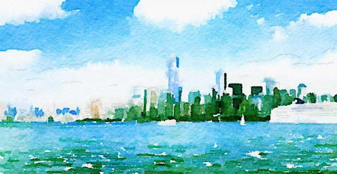 Watercolor NYC Skyline I Black Ornate Wood Framed Art Print with Double Matting by James, Nola