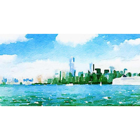 Watercolor NYC Skyline I Black Modern Wood Framed Art Print by James, Nola