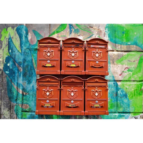 City Mail Boxes White Modern Wood Framed Art Print by James, Nola