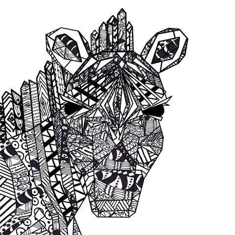 Coloring Book Zebra Black Modern Wood Framed Art Print by James, Nola