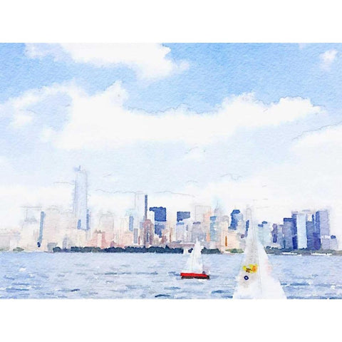 Watercolor NYC Skyline II White Modern Wood Framed Art Print by James, Nola