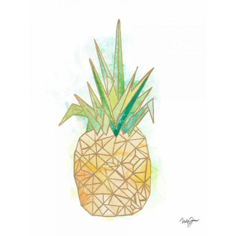 Watercolor Origami Pineapple White Modern Wood Framed Art Print by James, Nola