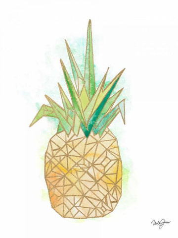 Watercolor Origami Pineapple Black Ornate Wood Framed Art Print with Double Matting by James, Nola