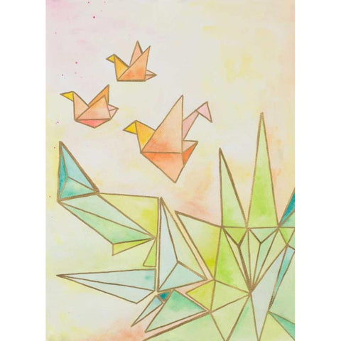 Origami Cranes White Modern Wood Framed Art Print by James, Nola