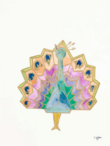 Origami Peacock White Modern Wood Framed Art Print with Double Matting by James, Nola