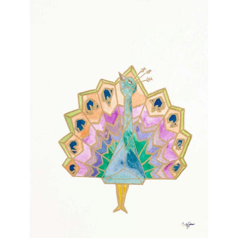 Origami Peacock Black Modern Wood Framed Art Print by James, Nola