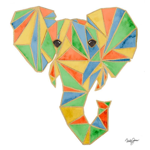 Vibrant Retro Elephant White Modern Wood Framed Art Print with Double Matting by James, Nola